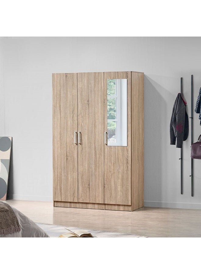 DANUBE HOME Supreme 3-Door Wardrobe With Mirror For Hanging Clothes Extra Sturdy Rack Storage Organiser Modern Design Space Saving Cabinets For Bedroom - French Sonoma Oak