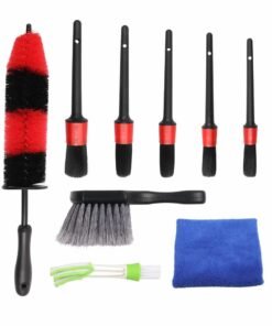 Barakah 9Pcs Car Detailing Brushes Kit for Washing Wheels, Interior, Exterior, Car Cleaning Supplies Including Long Handle Rim Brush, Car Wheel Brush, Detailing Brushes Set, Vent Duster, Towels