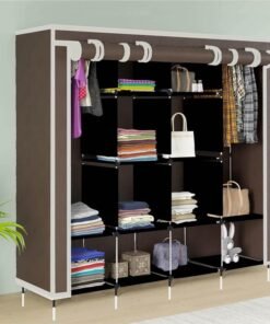 Whitecloud TRANSFORMING HOMES Whitecloud 12-Shelf Collapsible Wardrobe | Portable Foldable Almirah with Fancy Layer Racks | Brown Cloth Storage Cupboard with Plastic Frame Organizer (Model 88370)