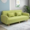 Comfynest Seats 3 Modern Small Solid Wood Frame Foam-Filled Sofa with Square Arm  Flannel Upholstery, Space-Saving, Cushion Back (150 x 65 x 75 cm) (Apple Green)