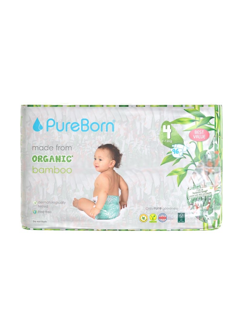 PureBorn Organic Diapers Size 4 Master Value Pack 96 Count