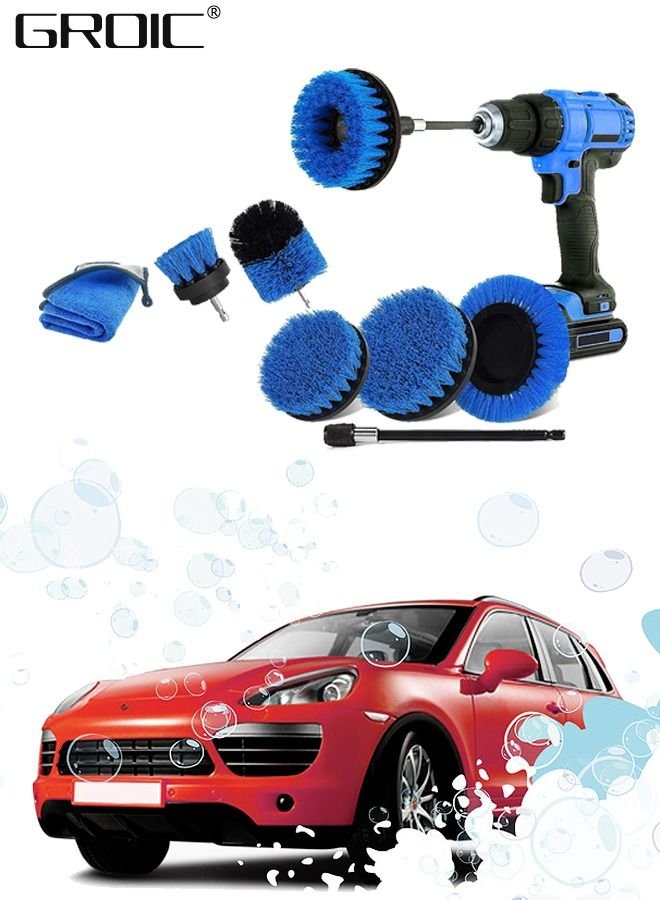 GROIC 8 Piece Spin Brush Car Cleaning Kit,Electric Matte Band Extending Extended Accessories Multi-Purpose Cleaning, Suitable for Car,Car Tool