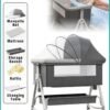 Bybeo 4-in-1 Baby Bedside Crib, Folding Baby Bassinet,Infant Cots, Portable Babies Bed Adjustable Infant Sleeper With Mosquito Net, Diaper Changing Table, Mattress & Storage Basket