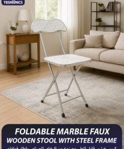 Toshionics Portable Foldable Marble Wooden Square Chair Folding Stool Seats Metal Frame For Breakfast Computer Office Workstation Kitchen Balcony Home Dining Outdoor Picnic Beach Desert Camping