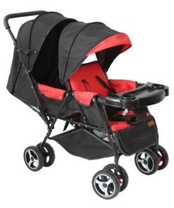 Moon Magnum Tandem Easy Fold Twin Travel Stroller – Compact And Lightweight, Suitable 0m+, Up to 15kg per Seat – Fire Red