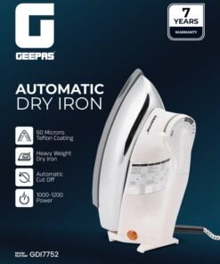 GEEPAS 1200W Heavyweight Automatic Dry Iron - Teflon Non-Stick Soleplate & Overheat Protection Pro Ironing Box for All Fabrics, 7-Year Warranty 1200 W GDI7752 Beige/Silver/Brown
