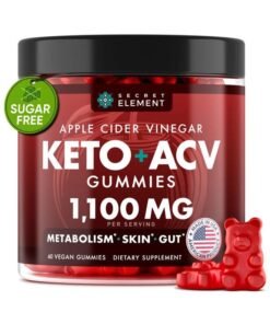 SECRET ELEMENT Keto ACV Gummies 1100mg, Apple Cider Vinegar Gummies with Prebiotic Superfruits, Green Coffee Bean Extract, B Vitamins, Sugar Free, Vegan, Non-GMO, Cherry Flavor, 60 Gummies