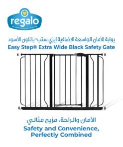 Regalo Extra Wide Safety Gate | Black | Fits Openings 29 to 49 Inches (74-124 CM) Wide | Walk-Through Design | 30 Inches (76.2CM) Tall | Easy Installation | Pressure Mounts | Secure for Children & Pets | Sturdy Frame