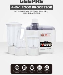 GEEPAS Multi-Functional 4-In-1 Food Processor (Juicer/Blender/ Grinder & Chopper) With Plastic Jar With SS Blades,2 Speed Control With Pulse 1.8 L 650 W GSB6147N White