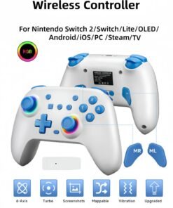 CoolRabbie RGB Wireless Switch Controller for Nintendo Switch 2,Switch Pro Controller for Switch/OLED/Lite/PC/Steam Deck/TV,Gamepad Hall Effect Joystick Trigger with 7 Colors LED Light/3-level TURBO Adjustable,4-Speed Dual Vibration,Support Wake Up and Gyro Axis Motion