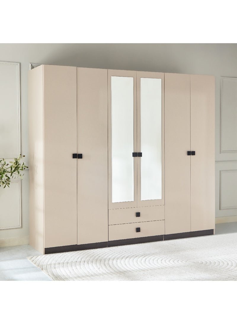 Home Box Luxembourg 6-Door Wardrobe with 2 Drawers and 2 Mirrors 243 x 216 x 59.6 cm