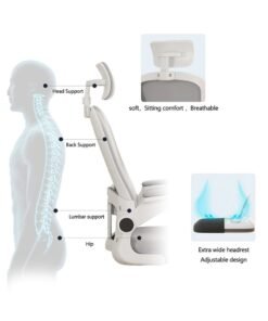 MOZOGOT Ergonomic Office Chair with Lumbar Support & Headrest & Flip-up Arms Height Adjustable Rocking Home Office Desk Chairs for Teens and Adults (Grey Mesh) - Image 3