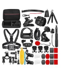 Arabest 50 In 1 Action 5 Camera Accessory Kit Compatible with GoPro Hero 13 12 11 DJI OSMO 4 3 2 Insta360 X4 X3 SJCAM AKASO VicTsing APEMAN Campark Sony Sports DV with GP-10 Action Camera Pole Mount