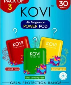 Kovi Air Fragrance Power Pod for Bathroom and Car, Velvet Rose, Thai Lemongrass, Lemon Zest, Infused with Essential Oils, Long Lasting Fragrances, Germ Protection Range, Pack of 3 (10g Each)