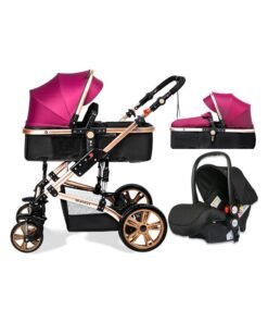 TEKNUM 3 In1 Pram Stroller, Sleeping Bassinet And Extra Wide Seat With Wide Canopy For Baby Wine