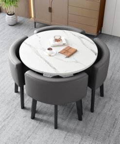 Harmony Home 5-Piece Round Dining Table Set – Wooden Dining Room Furniture with 4 Upholstered Chairs (White & Gray)