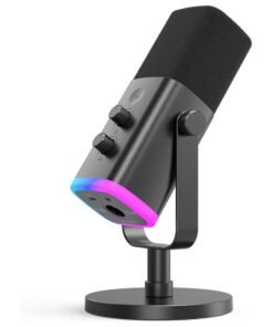 FIFINE XLR/USB Gaming Streaming Microphone, RGB PC Mic with Headphones Jack, Mute Button, Gain Knob, Computer Mic for Recording Podcasting YouTube Vocal on PS4/PS5-AM8