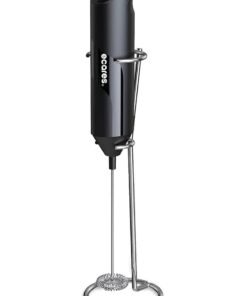 ECARES® Milk Frother with Stand, Handheld, Battery Operated, Stainless Steel Stand, Foam Maker, Whisk, Drink Mixer, for Latte, Cappuccino, Coffee, Frappe, Matcha and Hot Chocolate, etc. Black.