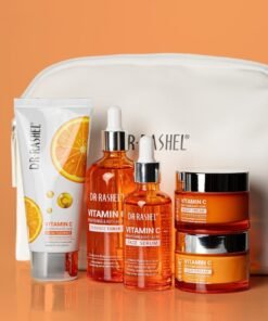 DR. RASHEL Vitamin C Skin Care Pouch – 5 Pcs Set, Face Cream, Serum, Day Cream, Night Cream, Cleanser And Toner Brightening, Anti-Aging, Hydrating Skincare Kit for Glowing Skin CMkg