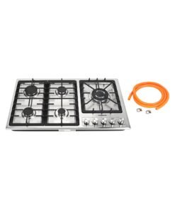 Olsenmark 5 in 1 Gas Hob, 5 Burners Stove with Auto Impulse Ignition, Triple Ring, Rapid, Semi-Rapid and Auxiliary Burners, Low Consumption OMK7034 Silver
