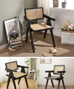 Alternative view of XiuWoo Vintage Chair Chandigarh Chair with Rattan Seat and Back for Dining Room, Living Room, Home Office, Cafe