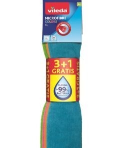 Vileda Microfibre Colors XL - 100% Microfibre Cloth, Absorbent, Hygienic, Versatile, Durable & Washable - 4 pcs