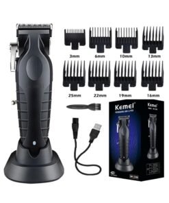 Kemei KM-2296 Cordless Hair Clippers, Rechargeable Beard Trimmers with 2500mAh Lithium-Ion Battery, Carbon Steel Blade, 8 Guide Combs for Men Grooming Kit Black