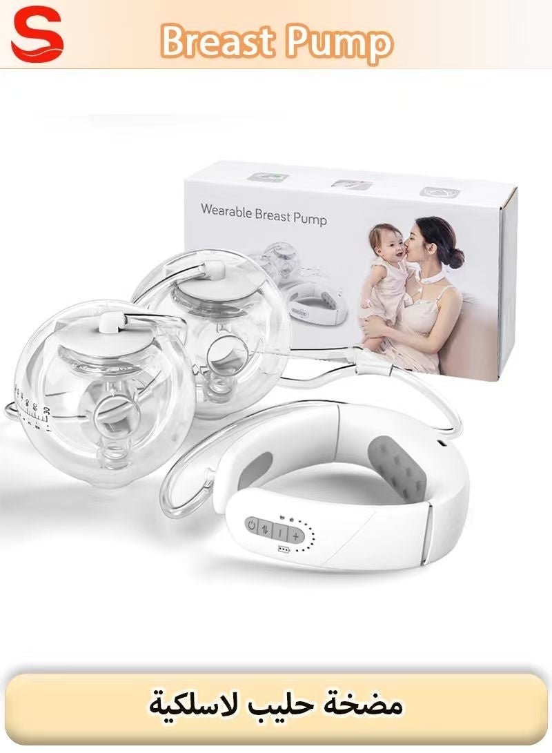 Serinovia Neckband Wearable Breast Pump, Hands-Free Double Electric Pump, Secure & Painless, Strong Suction, 1800mAh Battery, Low Noise, 3 Modes 9 Levels, with 21/24mm Flanges