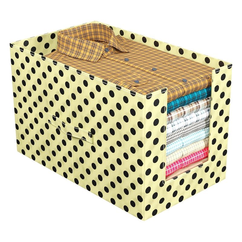 Kuber Industries Polka Dots Shirt Organizer for Wardrobe|Foldable Non Woven Shirt Stacker|Designer Cupboard Organizer for Clothes |Clothes Storage box (Ivory)
