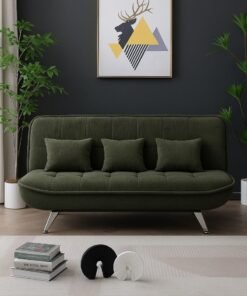 Harmony Home Premium Fabric Sofa  Bed with 3 Soft Cushions – Modern Convertible Sleeper Couch with Metal Legs, Space-Saving 3-Seater Sofa for Living Room, Bedroom & Guest Room - M Green