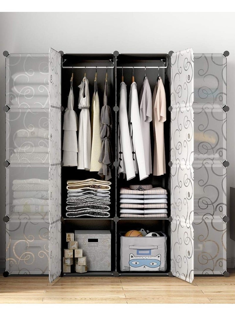 16 Cube Storage Organizer,Portable Plastic Storage Cabinet,Closet.Stackable Cubby Shelf for Clothes,Toy,Bag. Suitable for Bedroom,Studyroom,Closet Organization,Black