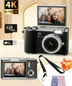 ZetRA 4k CCD Digital Zoom Student Digital Camera 48MP Portable Digital Photography Camera 180° Flip Screen Selfie Camera，with 128GB SD card