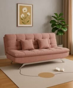 Harmony Home Suede Fabric Sofa Bed – Modern Folding Convertible Sofa Bed with Pillow, Compact Space-Saving Design for Living Room, Apartment, Dorm & Office - Light Pink