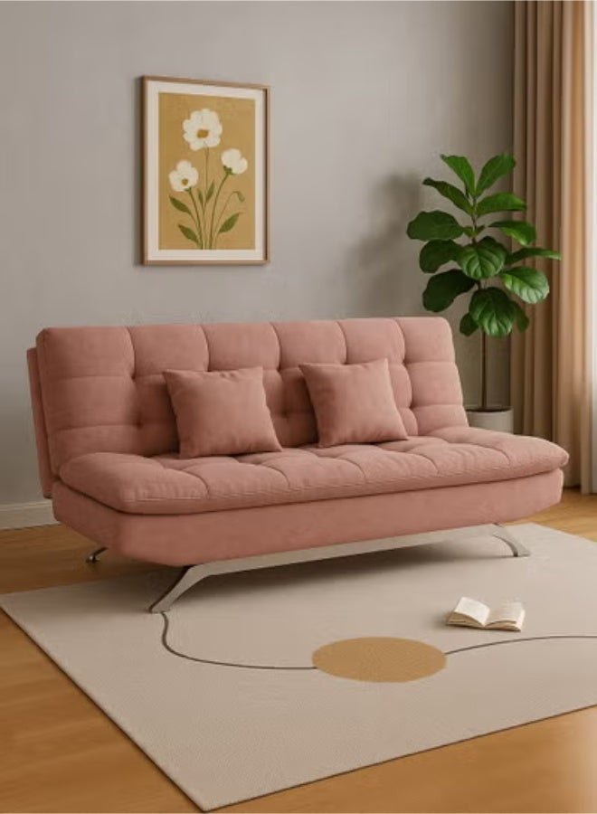 Harmony Home Suede Fabric Sofa Bed – Modern Folding Convertible Sofa Bed with Pillow, Compact Space-Saving Design for Living Room, Apartment, Dorm & Office - Light Pink