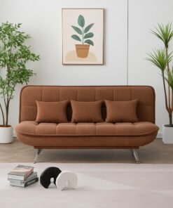 Harmony Home Premium Fabric Sofa  Bed with 3 Soft Cushions – Modern Convertible Sleeper Couch with Metal Legs, Space-Saving 3-Seater Sofa for Living Room, Bedroom & Guest Room - Burgundy