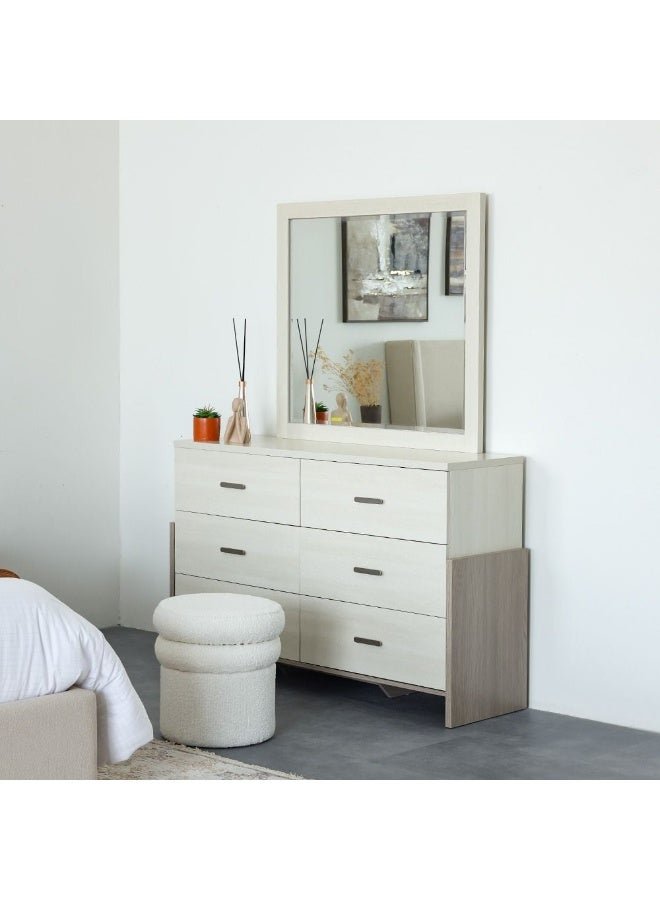 DANUBE HOME Barney Dresser With Mirror Stylish Storage Solution For Bedroom Elegant 6-Drawer Dresser With Reflective Mirror Durable And Modern Home Décor - Beige And Brown