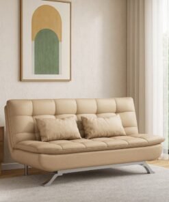 Harmony Home Premium Leather Sofa  Bed – Convertible Sleeper Couch with 2 Plush Cushions, Space-Saving Modern Design & Sturdy Metal Legs, Multi-Functional for Living Room & Guest Space - Beige