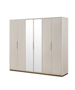 Ashton 6 Door Wardrobe Spacious Wooden Wardrobe with Multiple Compartments Stylish Storage Cabinet for Bedroom Closet Organizer for Home Modern Wardrobe Furniture Beige /Brushed Gold