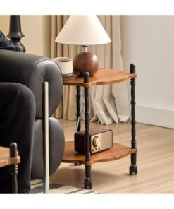 XiuWoo Vintage Mid-Century Rolling Cart 2-Tier Mobile Side Table with Wheels, Multi-Purpose Storage Shelf for Living Room, Bedroom Balcony Modern Square End Table, Rustic Bedside Organizer