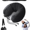 Stuffable Neck Pillow for Travel, Adjustable U-shapes, Extra Luggage Storage Ideal 1-3 Days Travel Essentials, 3D Eye Mask Included, Black