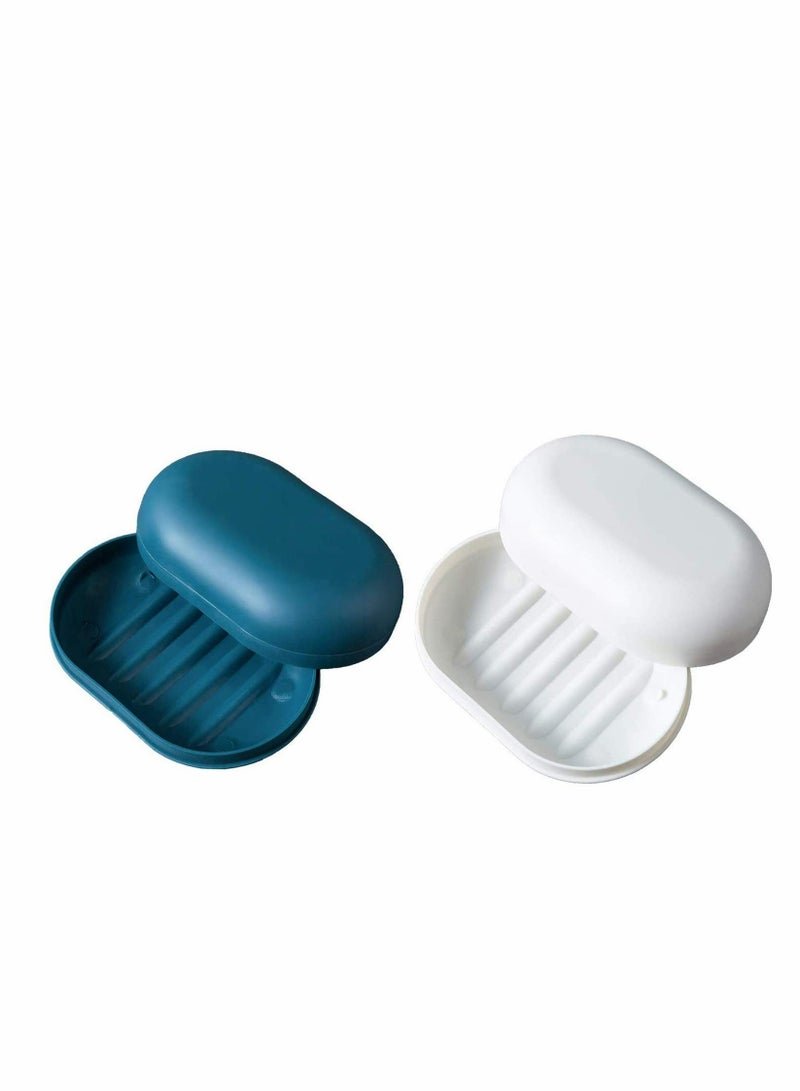 SYOSI 2Pack Soap Dish Travel Soap Box Soap Container Container Soap Tray, Soap Box Case, Holder for Sponges Hand Soap Dish Perfect for Gift, Travel Blue White