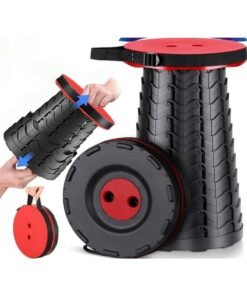 Upgraded-Portable Collapsible Folding Stool, Retractable Telescoping Foldable Camping Stool for Adults for Outdoor Fishing Hiking Gardening Travel BBQ Red.