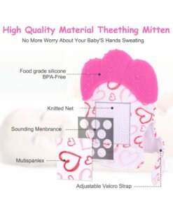 Alternative view of Beauenty 2 Pack Teething Mittens for Baby, Baby Teething Set, Teething Glove, Infant Soothing Pain Relief Mitt Baby Teether Mits for Baby（Rose Red）