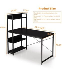 ALIVINGHOME Computer Table with 4 Tier Shelves for Home Office,Study, or Gaming,Modern Simple Style Writing Desk Table,Ergonomic 110 L x 50cm W x 72cm H/120 L x 50cm W x 72cm H, Black