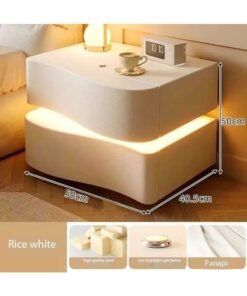 fashionhome Modern High Gloss One Touch Switch Night Light LED Nightstand with 2 Storage Drawers Solid Wood Bedside End Table Furniture 50x40.5x50 cm (Fully Assembled)