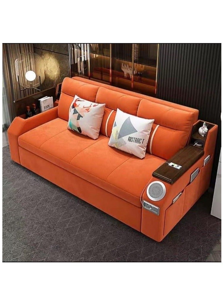 AWD Modern Extendable 2 in 1 Sofa Bed with Side Pockets, Daybed with Bottom and Side Storage, USB Ports, Bluetooth, Speaker. Sofa Bed for Living Room Bedroom Small Spaces Home Furniture.