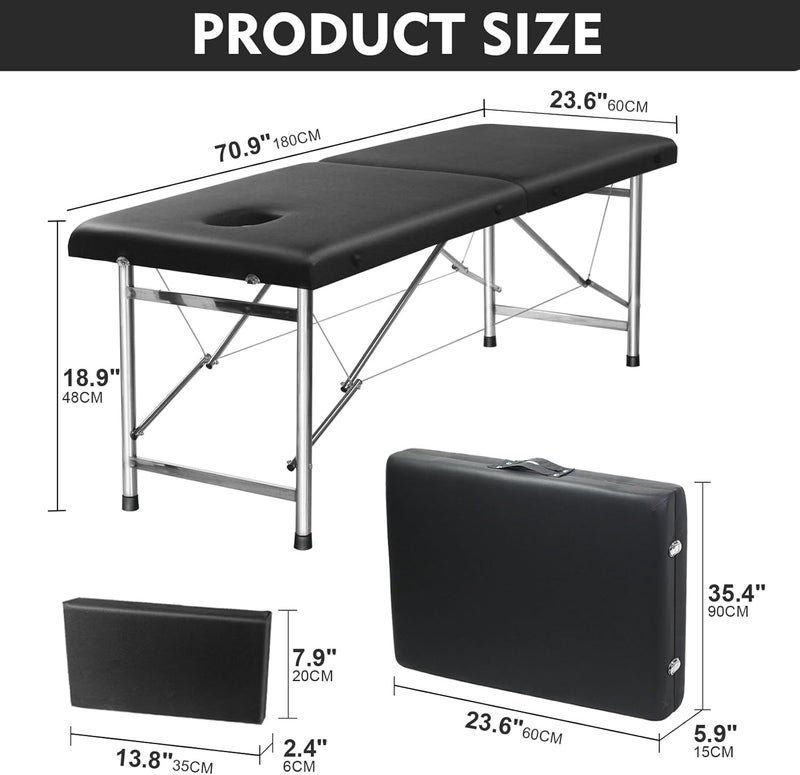 SKY-TOUCH Portable Massage Bed : Foldable Massage Tables with Pillow SPA Bed with Stainless Steel Frame 2 Fold Black for SPA Salon Tattoo Massage Therapeutic Treatment Black - Image 2