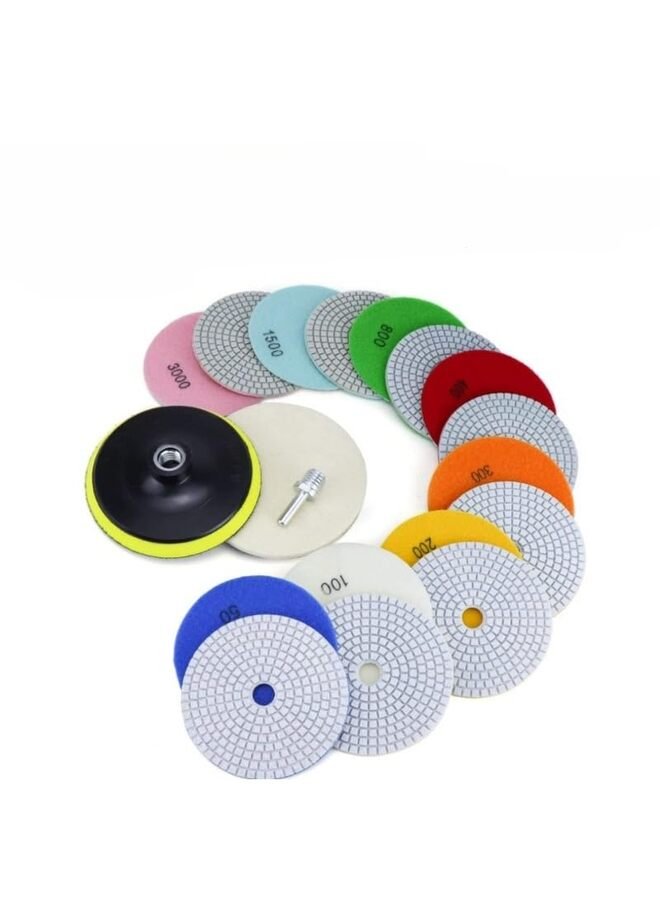 12PCS Diamond Polishing Pads, Wet/Dry Granite Stone 50-6000 Grit for Drill, Grinder, Polisher - For Concrete Marble Stone Countertop Quartz