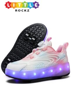 LITTLE ROCKZ Double Wheel LED Flash Light Fashion Shiny Sneaker Skate Heelys Shoes With Lightning Sole