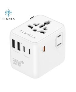 TIKNIA 35W GaN Universal Travel Adapter, International Power Adapter with Extra 2 Prong AC Outlet, 5 USB Ports (3 USB C), Worldwide Plug Adaptor for US to Europe UK Australia Ireland UAE (White)
